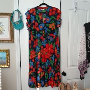 Entro Colorful Floral Midi Dress